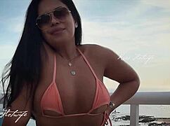 Married whore flaunts in rooftop pool!