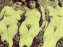 Vintage lesbians explore two centuries of hairy muff diving in retro 3some action.