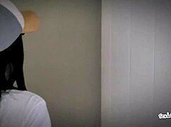 Pov: Brunette Teen Sucks Neighbor's Cock On Stairs Hidden From Wife.