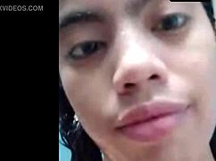 Filipina girl masturbates in the shower during a video chat