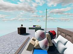 Dziwka rżnie wielkiego białego faceta w Roblox