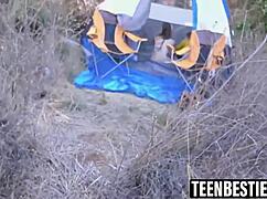 Three Teen 18+s Force Friend to Show Dick and Fuck Them in Forest