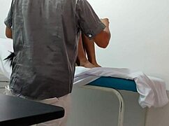 the doctor gives special attention and sensual massage to his female patient