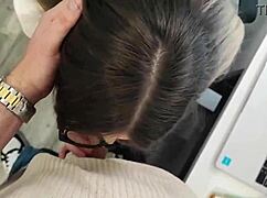 My busty boss gave me a POV blowjob right in the office