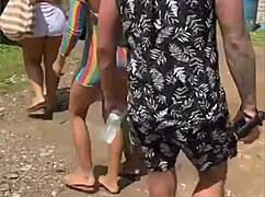 three hot chicks sneaking into the forest to get naughty with hairy pussies