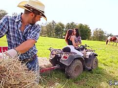 Intense Emotions In 3-Way With Babes And Ranch Boy Outside Farm