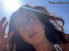 Walking on a public beach after a session. Petite 18+ babe in pov.