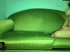 Brazilian Girl's Mouthful Of Cum On Green Couch