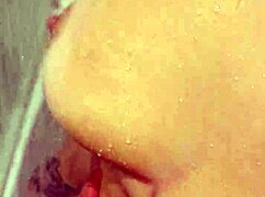 Hot wife's bath stream with blowjob and handjob.