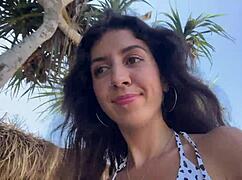 Walking on a public beach after a session. Petite 18+ babe in pov.