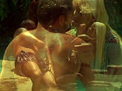 Beautiful Outdoor Threesome by Pool with Facial Cumshots Ends in Bliss