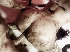 Naughty Brunette And Her Man Play With Dark Oil And Fuck Doggy Style