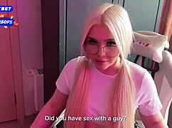 chubby blonde rides gamer on webcam