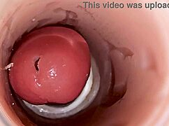 Telecamera dentro la fica profonda cattura enorme eiaculazione di sperma, pov tuffo nella fica