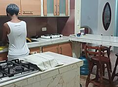 Stepsister caught dancing semi-naked in kitchen