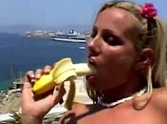 Hottest Blonde Ever Takes Deep Banana Dick Outdoors!