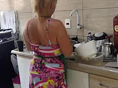 Blonde Sister-In-Law Sucked and Fucked in Kitchen POV