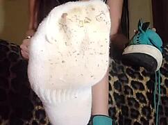 Worship and sniff mymistressks socks and feet, slave, while I give jerk off instructions