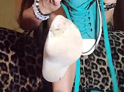 Worship and sniff mymistressks socks and feet, slave, while I give jerk off instructions