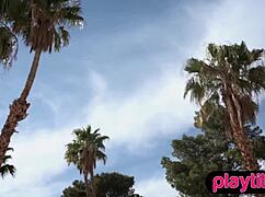 Look At This Petite Ebony Beauty Flaunting Her Big Boobs And Chocolaty Nude Body In The Pool!