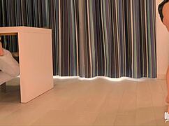 Big ass stepmom fucks her stepson in the kitchen after seeing his big boner?