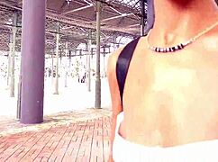 Hairy girl dances barefoot, bouncing small tits in fetish bunny parody