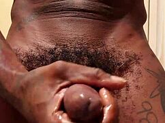 Big black hairy cock worship by brunette