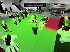 damaging with naughty young girls in roblox party hall