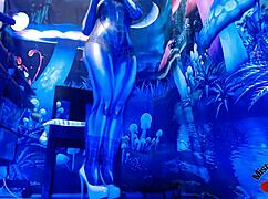 sexy spiderbabe in halloween costume teasing with contrasts