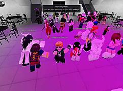 damaging with naughty young girls in roblox party hall