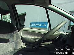 Watch this cute young German blonde strip naked at the car wash!