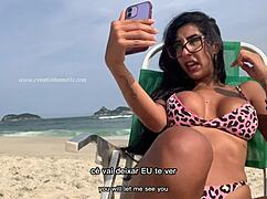 renatinha mello went live on private chat from the beach, showing off big ass anal and blowjob with big black cock in public outdoor exhibitionism