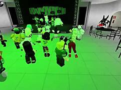 damaging with naughty young girls in roblox party hall