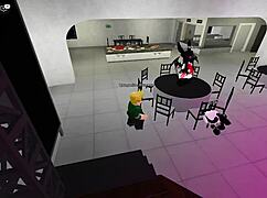 damaging with naughty young girls in roblox party hall