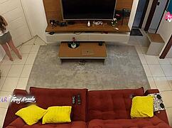 naughty latina milf flashes tits and sucks delivery boy to orgasm.