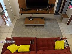 naughty latina milf flashes tits and sucks delivery boy to orgasm.