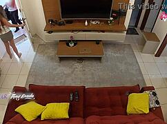 naughty latina milf flashes tits and sucks delivery boy to orgasm.