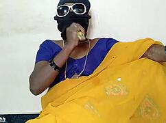 South Mallu Aunt Takes Huge Banana into Her Pussy in Horny Amateur Solo Masturbation with Moaning and Dirty Talk.