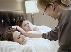 Stepgrandpa shows anger in a family gathering with blondes and brunettes