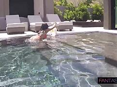 Wet latina drains cum while inviting fat dick for a swim