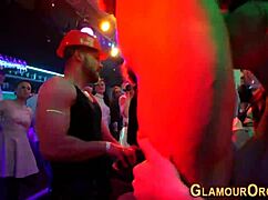 Glamour skanks riding rod in group gangbang shower