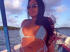 Brazilian Latina Wife Rides Boat Bikini