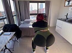 Redhead latina with big tits fucks trainer and gets cum on face