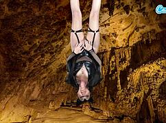 Is this bat-costumed teen's upside-down masturbation leading to an epic orgasm?