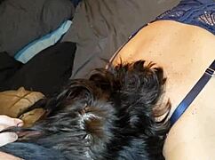 Glowing milf sucks hard cock with hard nipples