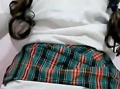 High school girls masturbate and orgasm, innocent student with big ass in uniform enjoys cock early, homemade