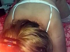 Grabo de frente con el celular como cogi con rubia de lenceria sexy