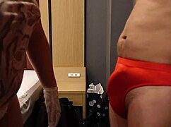 this s woman is so happy slapping the erect cock over tight bloomers