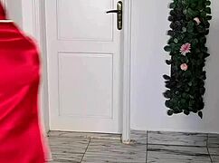 stepmom seduce stepson by striptease do blowjob and get cumshot to huge boobs