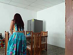 This cute Canadian maid casually bends over in the bedroom, spreading her tight pussy wide for her dominant daddy.